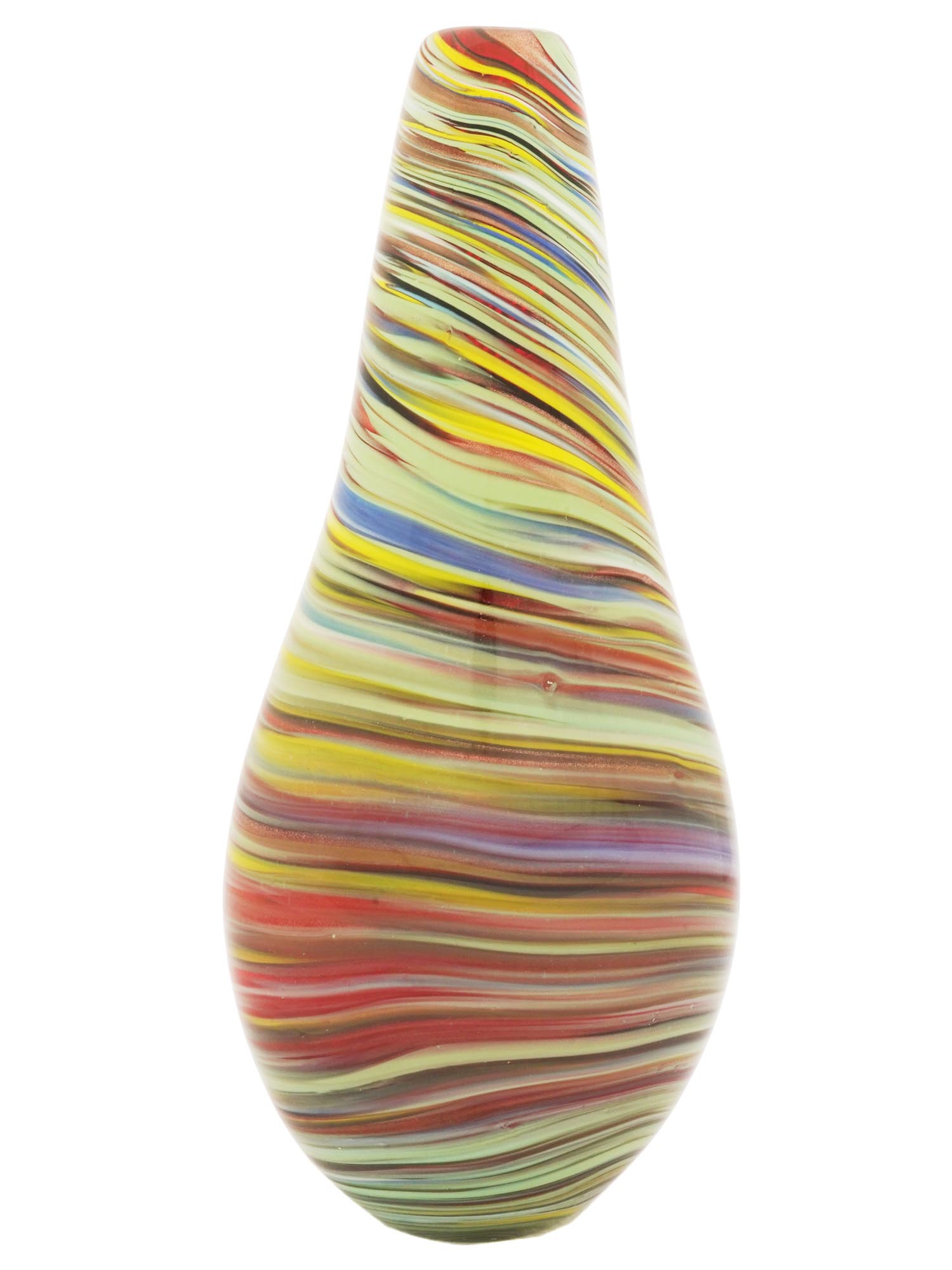 GREEN AND YELLOW STRIPED ART GLASS BOTTLE VASE PIC-1